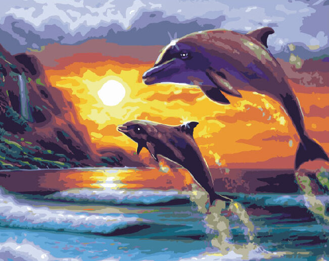 Картина по номерам ВанГогВоМне ZX 21342 Прыжок дельфинов 40х50 см
