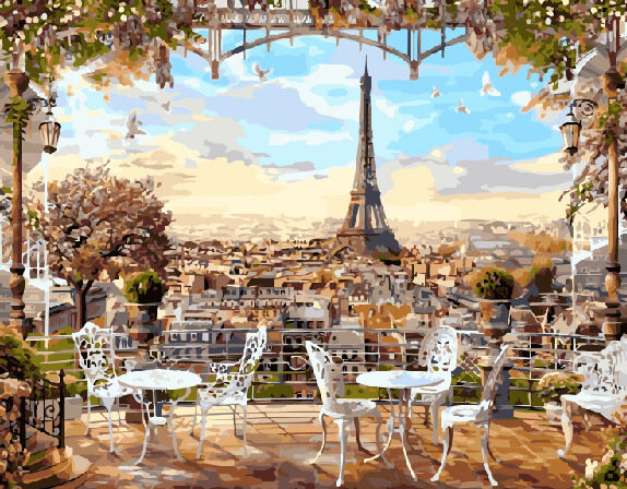 Картина по номерам ВанГогВоМне ZX 20365 Кафе с видом на Эйфелеву башню 40х50 см
