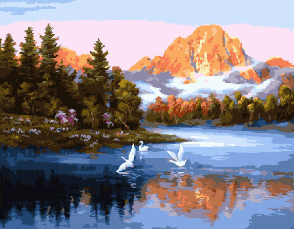 Картина по номерам ВанГогВоМне ZX 10004 Лебеди на озере 40х50 см