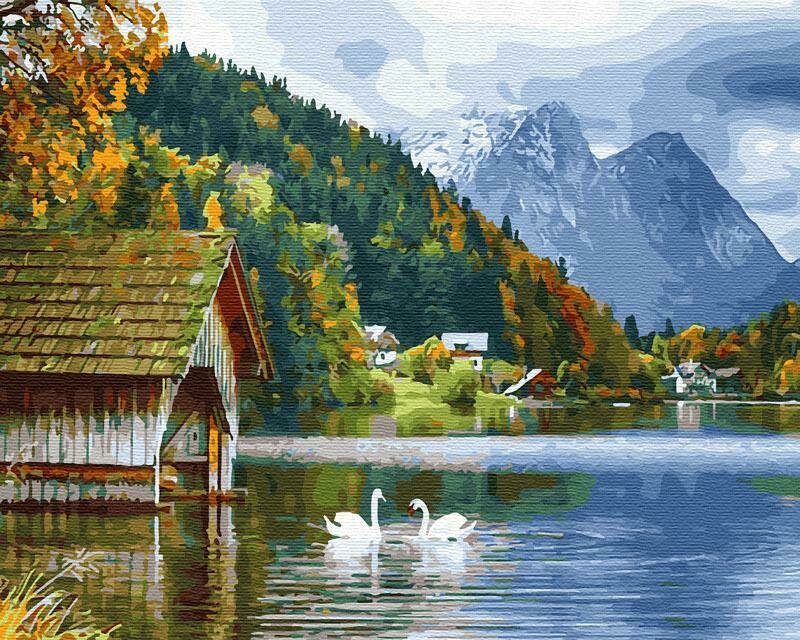 Картины по номерам 40х50см "Лебеди на озере в горах" ВанГогВоМне, ZX 22541