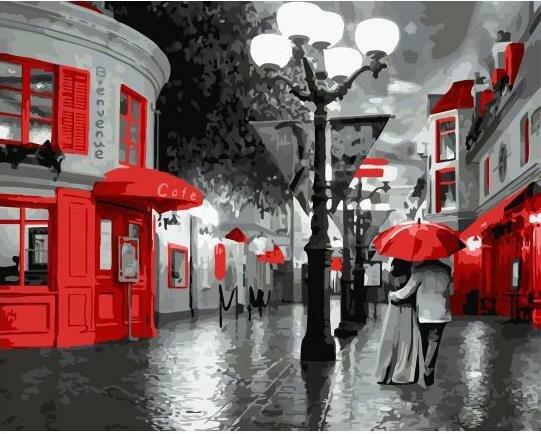 Картины по номерам 40х50см "Прогулка под красным зонтом" ВанГогВоМне, ZX 23017