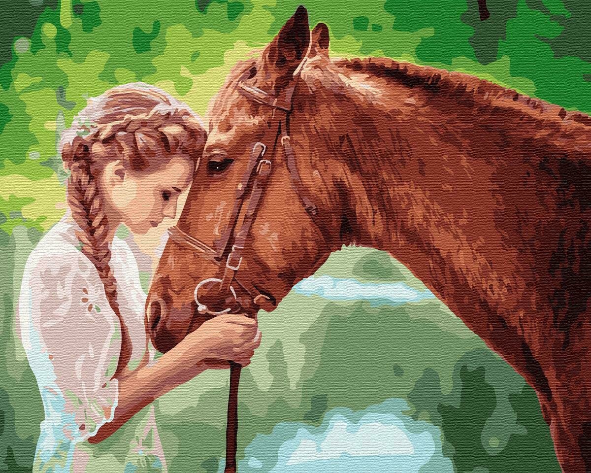 Картины по номерам 40х50см "Девушка и лошадь" ВанГогВоМне, ZX 22954