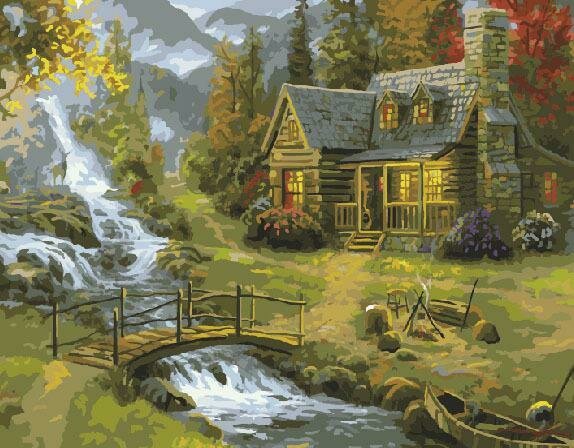 Картины по номерам 40х50см "Домик у горной реки" ВанГогВоМне, ZX 20036