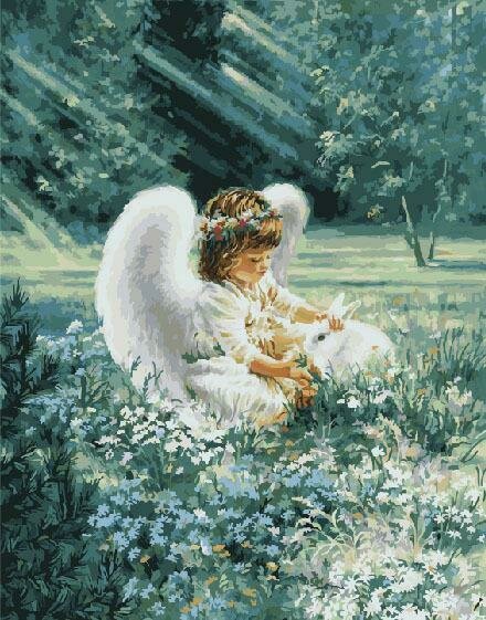 Картины по номерам 40х50см "Ангелочек с кроликом" ВанГогВоМне, ZX 20054