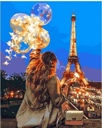 Картины по номерам 40х50см "Девушка и шарики в Париже" ВанГогВоМне, ZX 23074