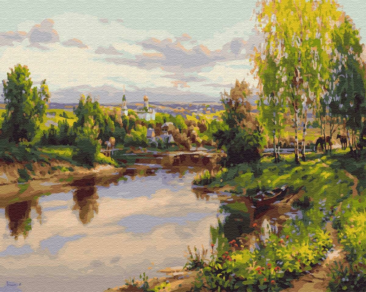 Картины по номерам 40х50см "Лодка у реки" ВанГогВоМне, ZX 22496