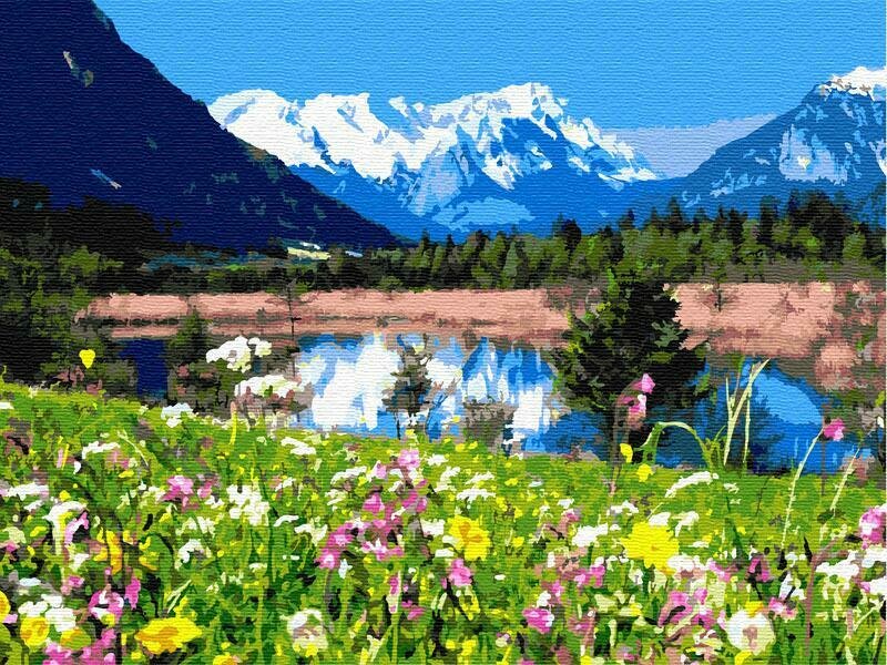 Картины по номерам 40х50см "Летнее озеро в горах" ВанГогВоМне, ZX 22378