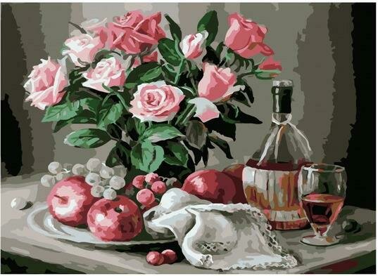 Картина по номерам Paintboy PKC 79034 Натюрморт с яблоками и виноградом (Воробьёва Ольга) 30*40