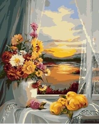 Картина по номерам Colibri "Цветы и фрукты на окне" 40х50см