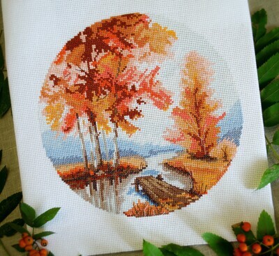 Набор для вышивания "Чудо-Холст" Осенний пейзаж 20х20см