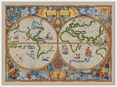 Набор для вышивания крестиком ЧУДО-ХОЛСТ "Географическая карта мира"  70х50см