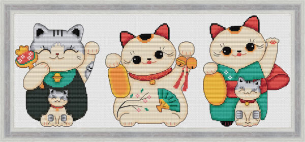 Набор для вышивания крестиком ЧУДО-ХОЛСТ "Манэки-нэко три кота"  38,4х15,7 см