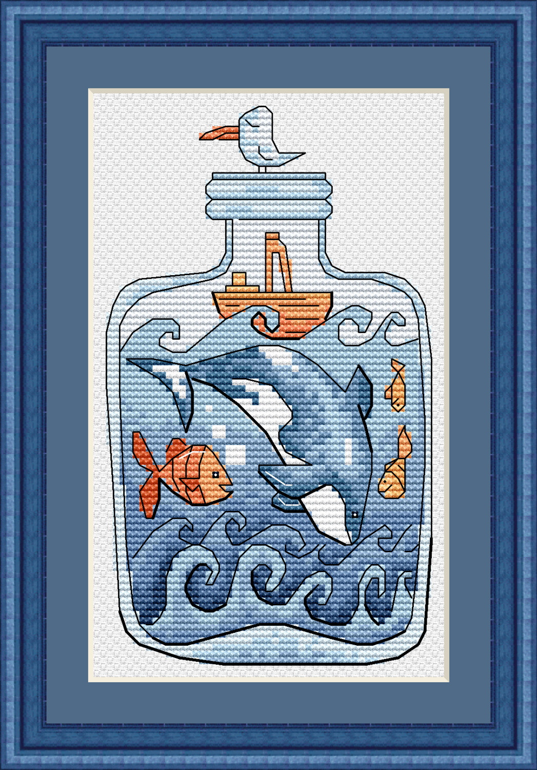 Набор для вышивания крестиком ЧУДО-ХОЛСТ "Море в бутылке"  8,8х15,2 см