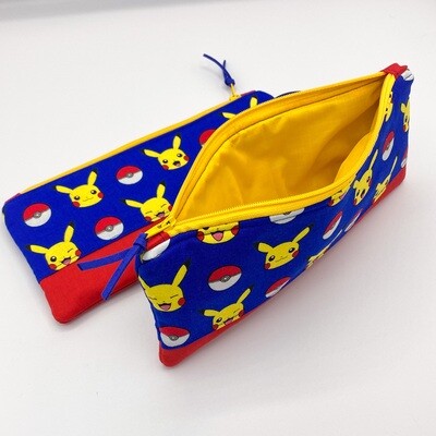 Pokémon Handmade Flat Zipper Pencil / Makeup Pouch, Fully lined with Easy Clean Ripstop