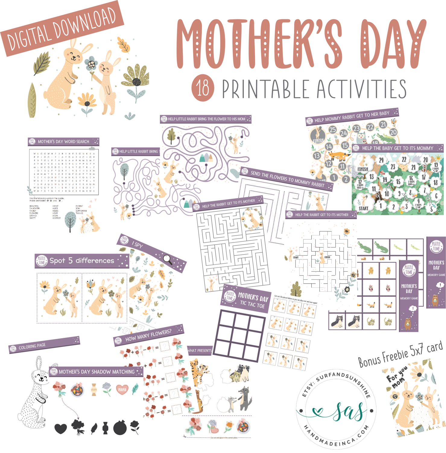 Mother’s Day 18 Activities and Games Bundle for Kids