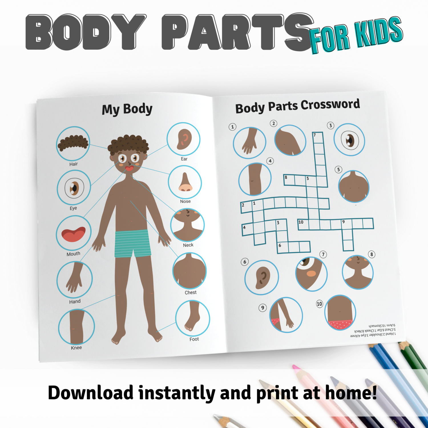 Body Parts Activities for Kids Bundle (Dark Skin Tone)