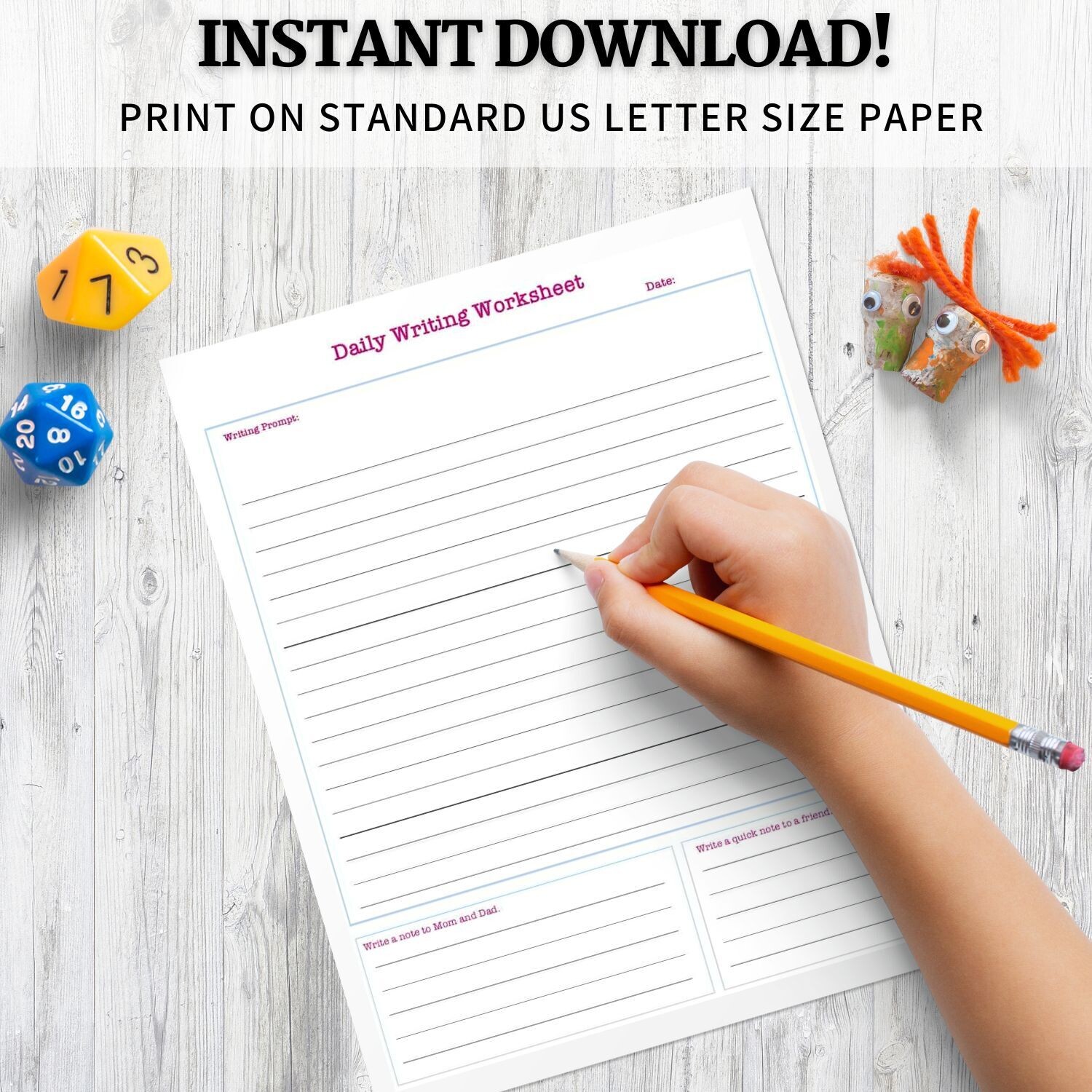 Daily Writing Prompt for Kids Printable Template Free Download