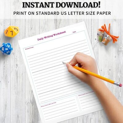 Daily Writing Prompt for Kids Printable Template Free Download