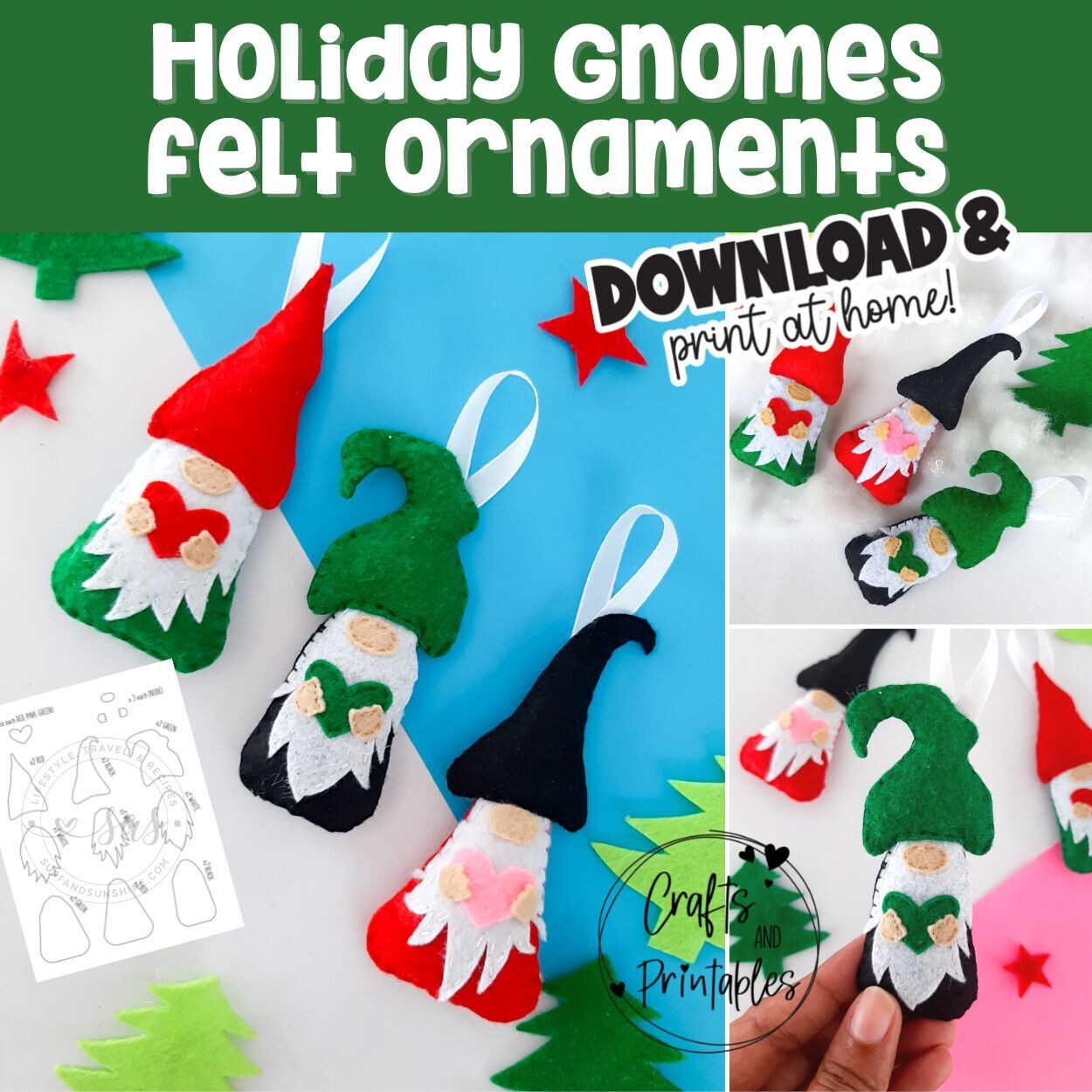 Christmas Felt Ornament Free Gnome Pattern Template