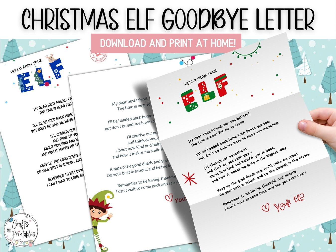Christmas Elf Goodbye Letters Printable