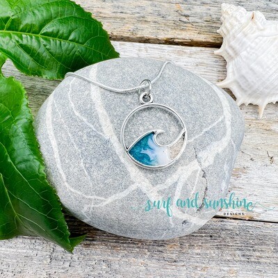 Silver Ocean Wave with Sand Pendant Necklace
