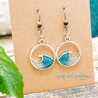 Silver Ocean Wave Earrings with Sand