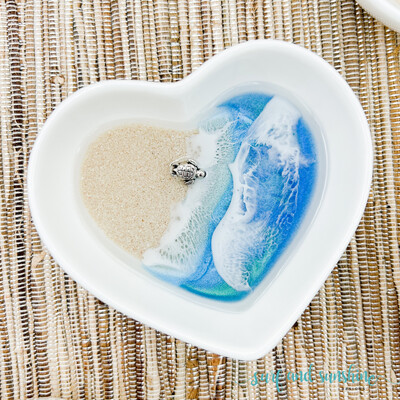 Small Heart Beach Baby Sea Turtle Ring Dish with Real Caribbean Sand