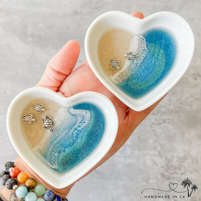 Small Heart Beach Baby Sea Turtle Ring Dish with Real Caribbean Sand