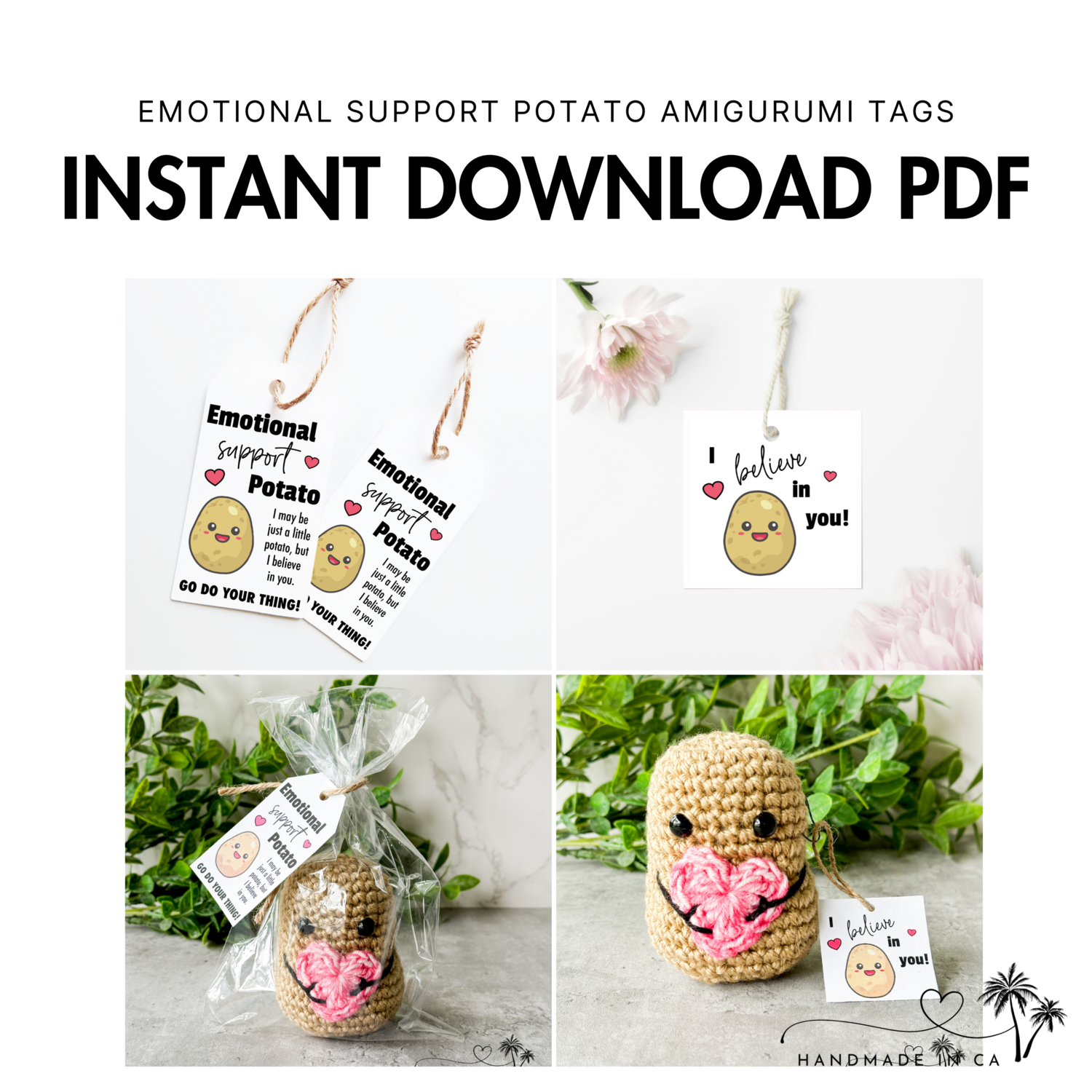 PRINTABLE Emotional Support Potato Tags | Display Cards | Amigurumi | Instant Digital Download