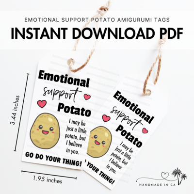 PRINTABLE Emotional Support Potato Tags | Display Cards | Amigurumi | Instant Digital Download