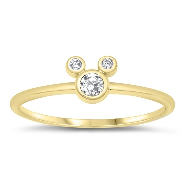 Mouse Ring - CZ Diamond + Gold Plated 925 Sterling Silver