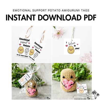 PRINTABLE Emotional Support Potato Tags | Display Cards | Amigurumi | Instant Digital Download