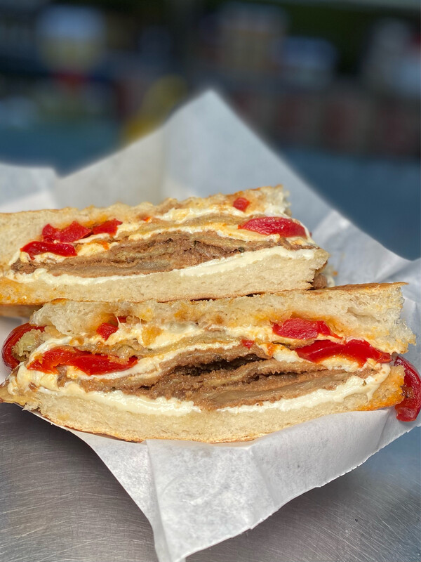 O- Panini 
fried eggplant, fresh mozzarella, roasted peppers, balsamic glaze