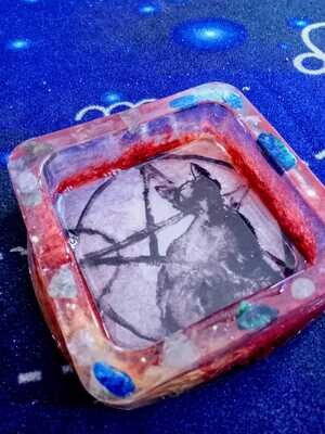 Pentacle kitty ashtray with Real crystals