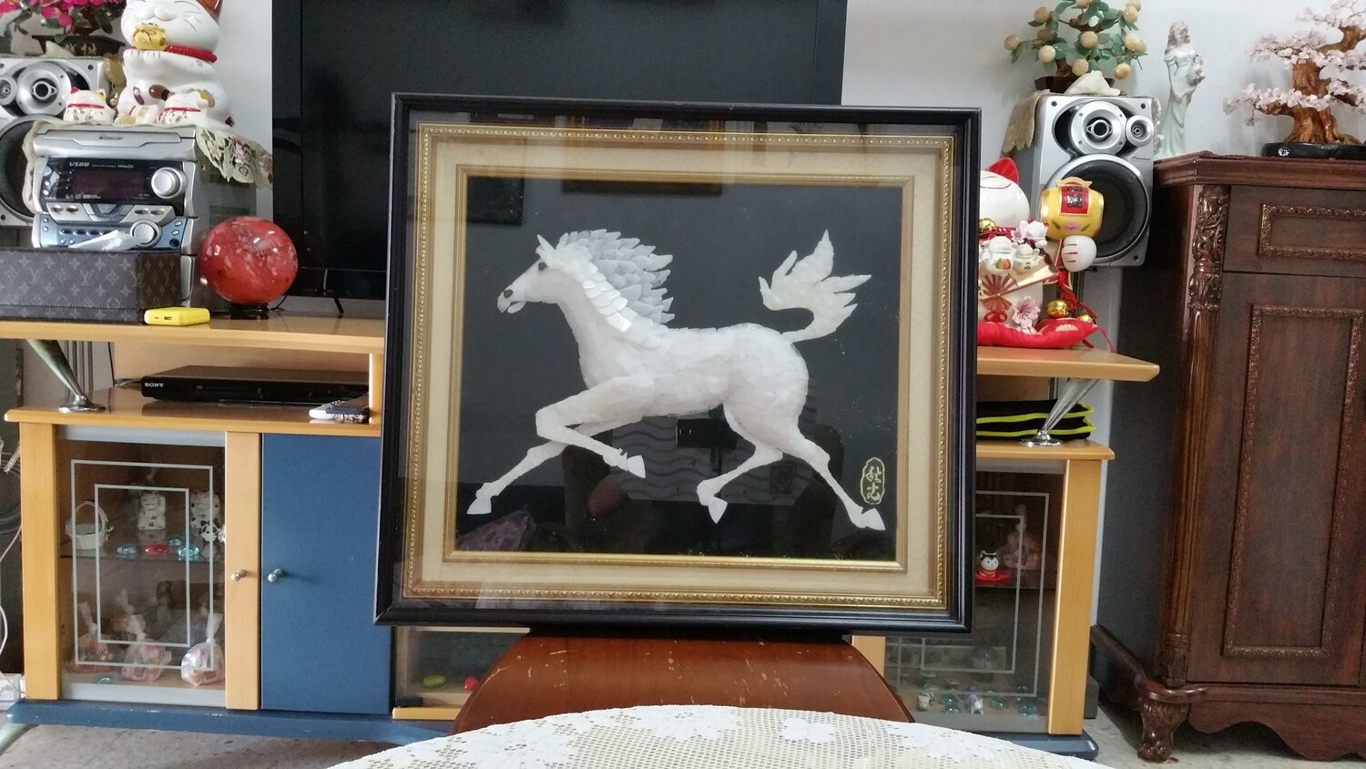 Rare handcraft horse with frame