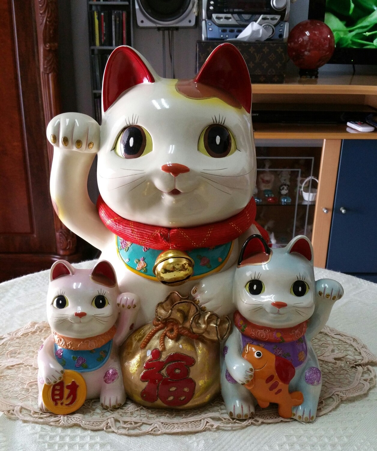 14 inch family  Lucky Cat Money coin bank