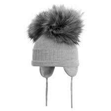 SATILA GREY TINDRA DOUBLE FUR POM HAT 1807G