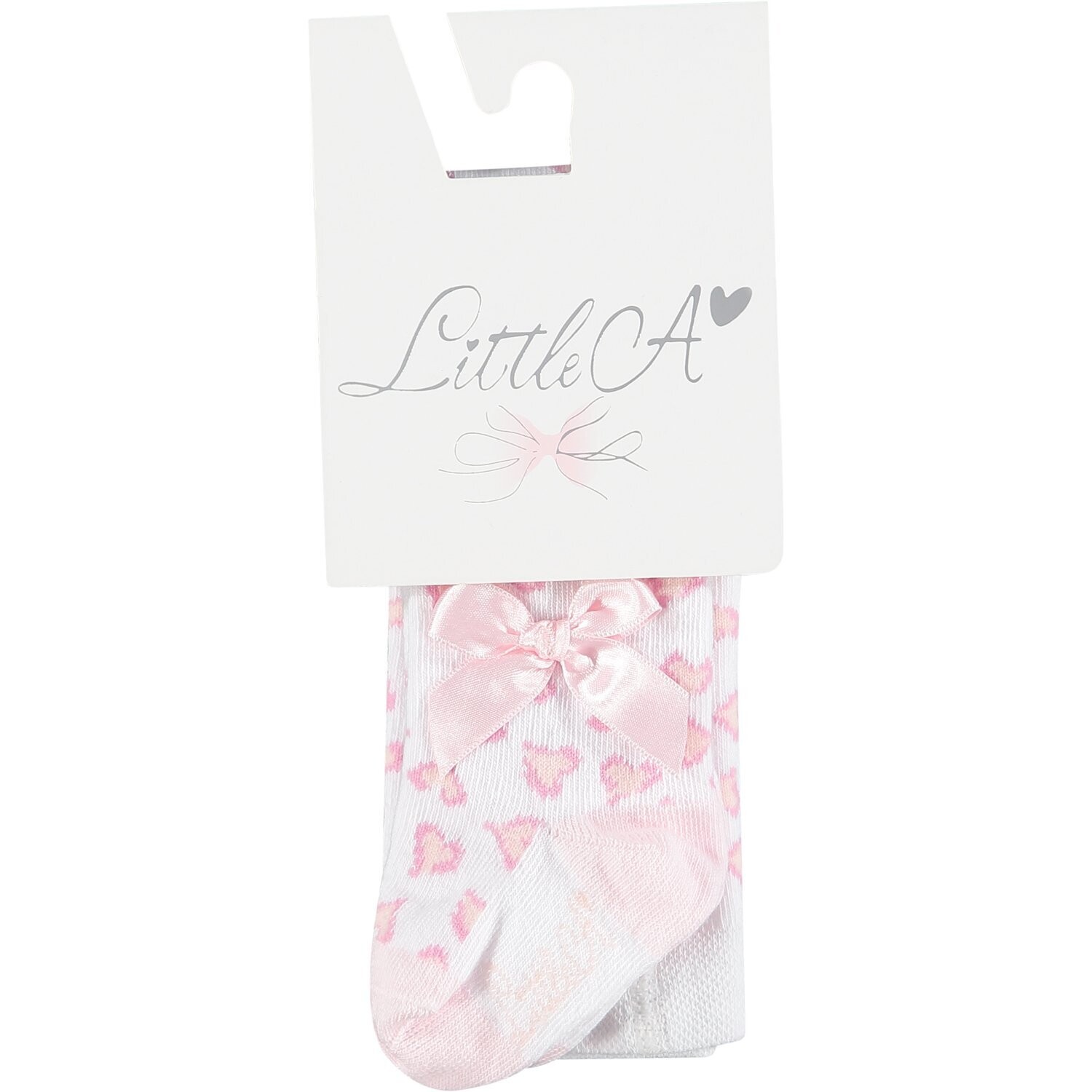 LITTLE A 'ELISA' WHITE & PINK PRINT TIGHTS