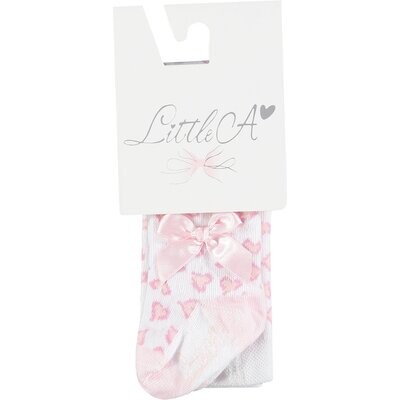 LITTLE A 'ELISA' WHITE & PINK PRINT TIGHTS