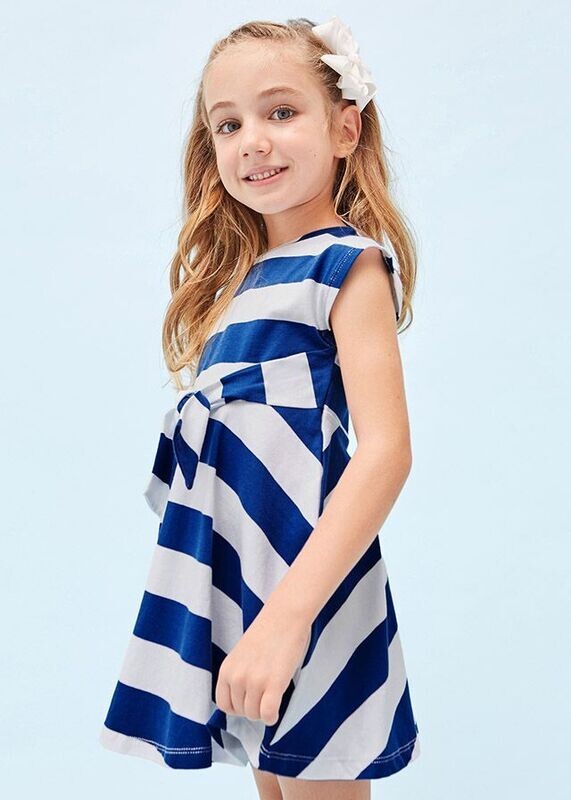 MAYORAL BLUE & WHITE STRIPE TIE FRONT DRESS 3945 MAYORAL BLUE & WHITE STRIPE TIE FRONT DRESS 3945