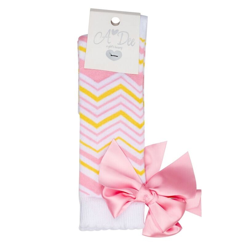 A DEE 'LARA' PINK & LEMON CHEVRON KNEE HIGH SOCKS 1901