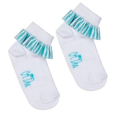A DEE 'OCTAVIA' WHITE & TURQUOISE ANKLE SOCKS 4923