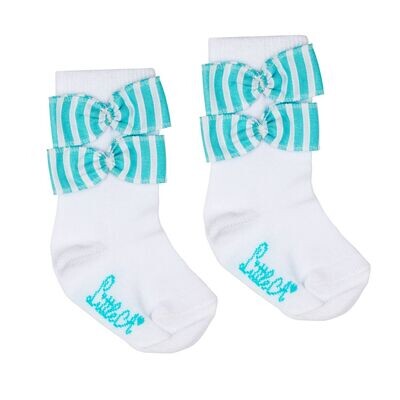 LITTLE A 'KARLY' WHITE & TURQUOISE STRIPE BOW KNEE HIGH SOCKS 4210