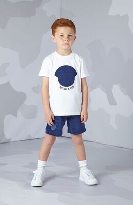 JNR MITCH & SON WHITE & NAVY TERRY SHORT COMBO 4315/4319