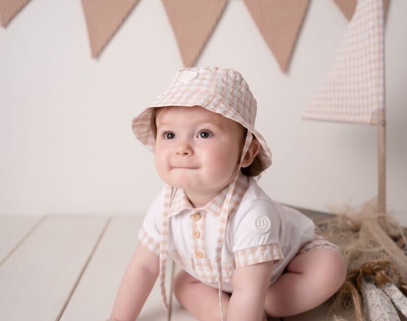 MINI MITCH & SON 'SAWYER' SAND GINGHAM HAT 4010 ​