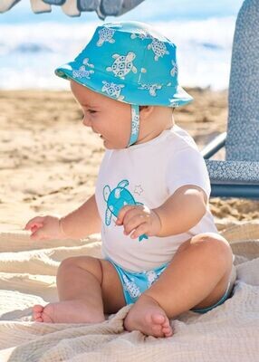 MAYORAL SEA THEME TURQUOISE AND WHITE SHORT SET AND HAT 1620