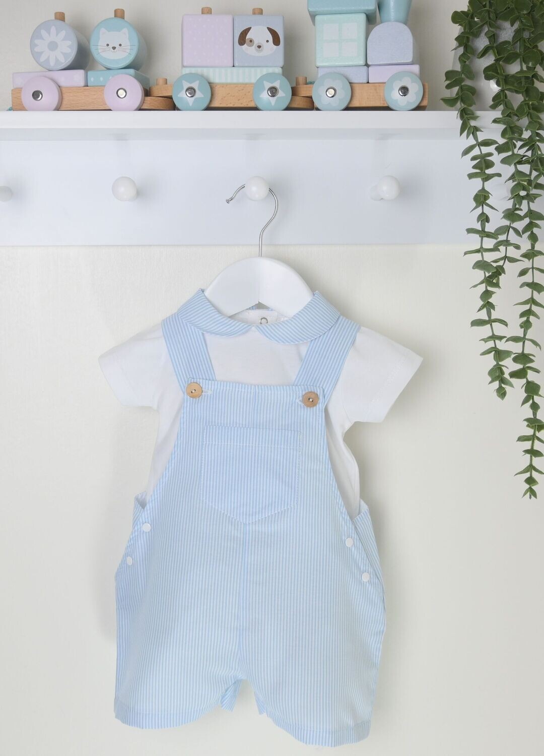 PEX 'OLLIE' PALE BLUE AND WHITE DUNGAREE SET 2620