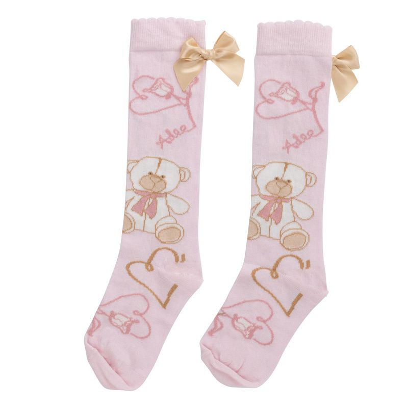 ADEE 'SLOANE' PINK TEDDY PRINT KNEE HIGH SOCKS 3920