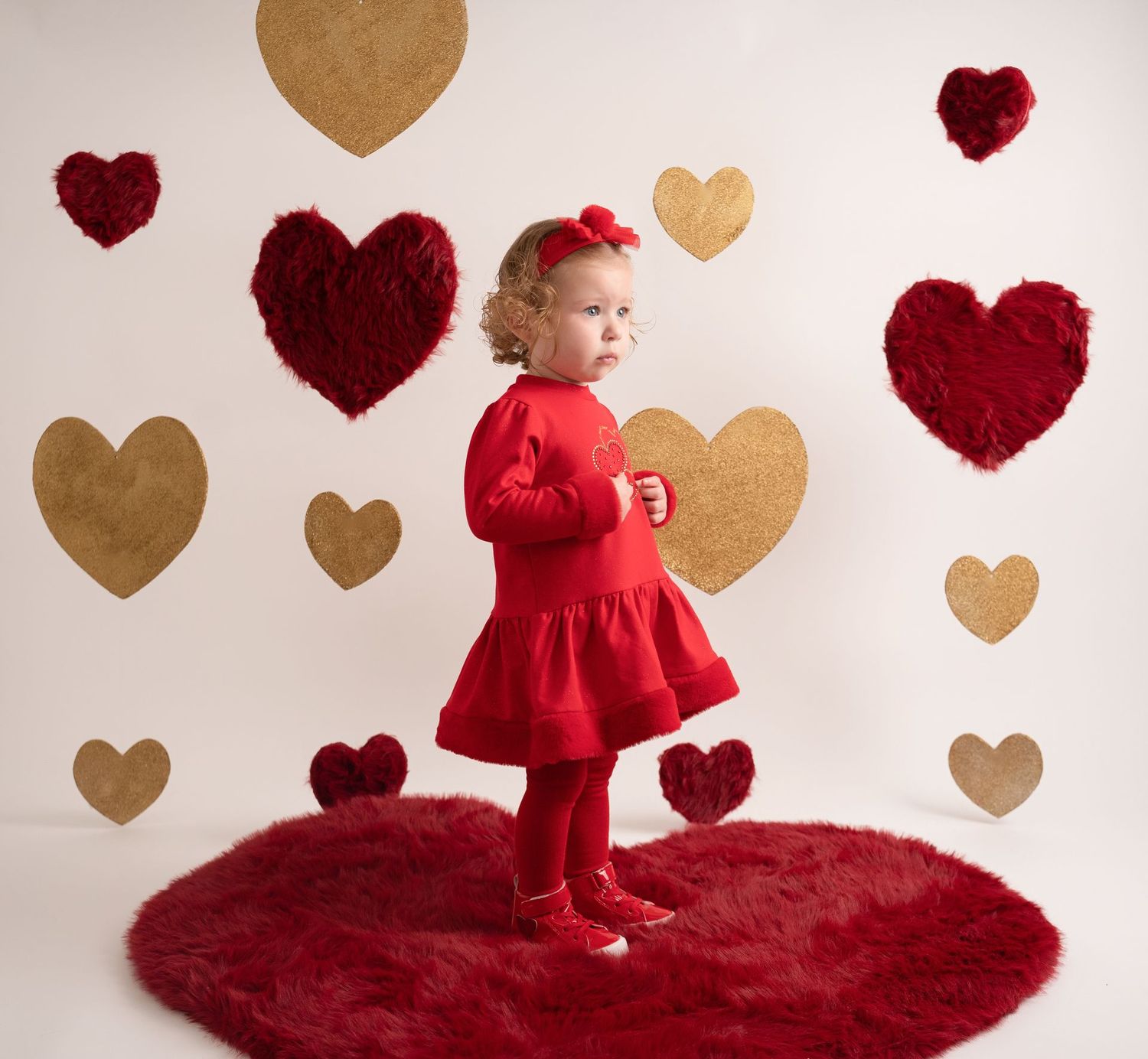 LITTLE A 'HARMONY' RED FAUX FUR HEART DRESS 4406