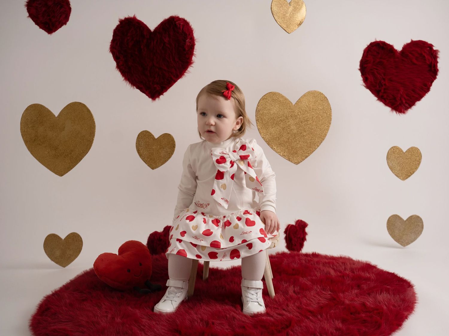 LITTLE A 'HANNAH' HEART PRINT BOW DRESS 4417
